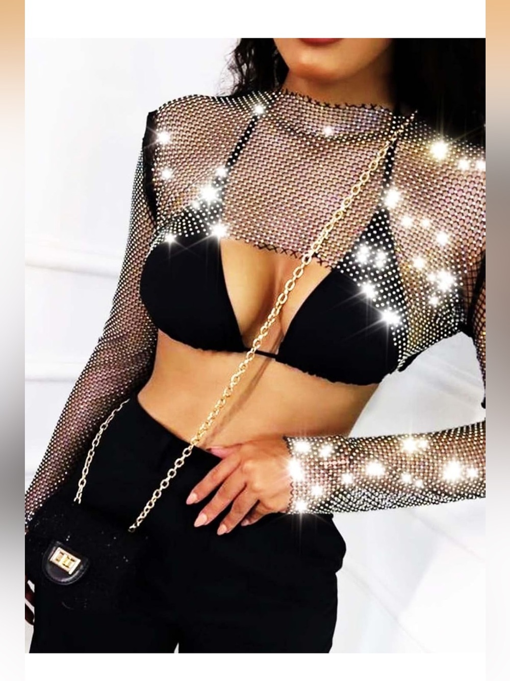 NWOT Mesh Rhinestone Crop Top - Picture 4 of 11
